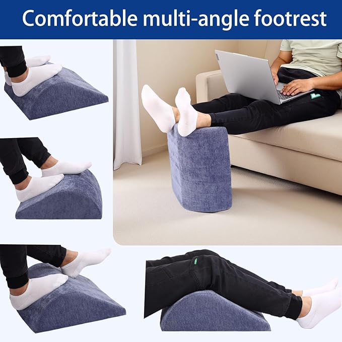 Foot Rest for Under Desk at Work Ergonomic Under Desk Footrest,Support Foot Pillow Double-Sided Footstool, for Office, Home & Gaming Leg Elevation Pillow Blue