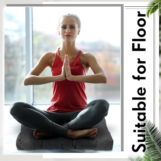 Jerify 4 Pcs Floor Pillow Cushions 22 x 22 Inch Round Square Large Meditation Floor Pillow for Classroom Adult Meditation Picnic Party Cushion for Seating Gift Christmas(Dark Grey,Square)