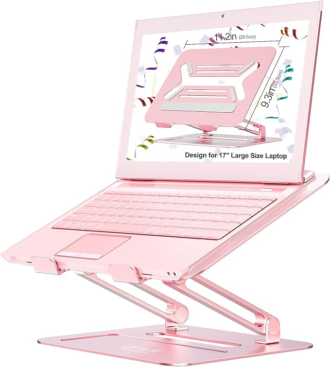 Urmust Adjustable Laptop Stand for Desk Aluminum Computer Stand for Laptop Riser Holder Notebook Stand Compatible with MacBook Air Pro Ultrabook All Laptops 11-17 inch (Rose Gold)