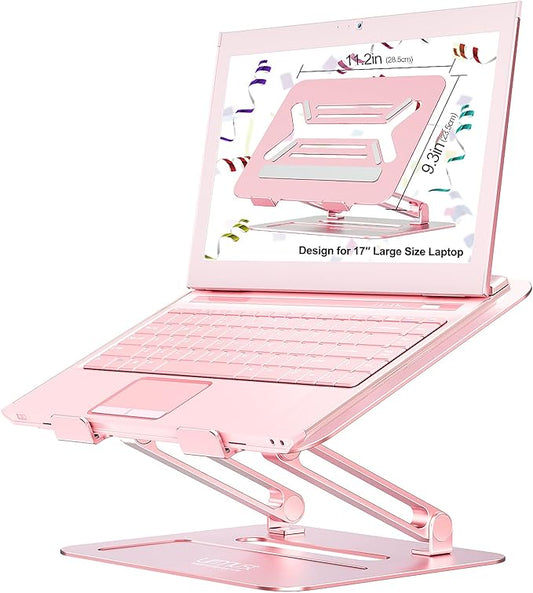 Urmust Adjustable Laptop Stand for Desk Aluminum Computer Stand for Laptop Riser Holder Notebook Stand Compatible with MacBook Air Pro Ultrabook All Laptops 11-17 inch (Rose Gold)