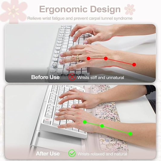 2 in 1 Wrist Pad for Keyboard, 3-Level Height Adjustment Keyboard Riser for Typing, Memory Foam Wrist Support for Keyboards for Office Home(Off White)