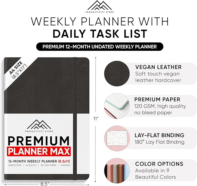 Undated, 2025 Planner, 8.5" x 11" - The #1 Productivity Planner to Achieve Your 2025 Goals - Planner 2025-2026 by PRODUCTIVITY STORE (A4, BLACK)