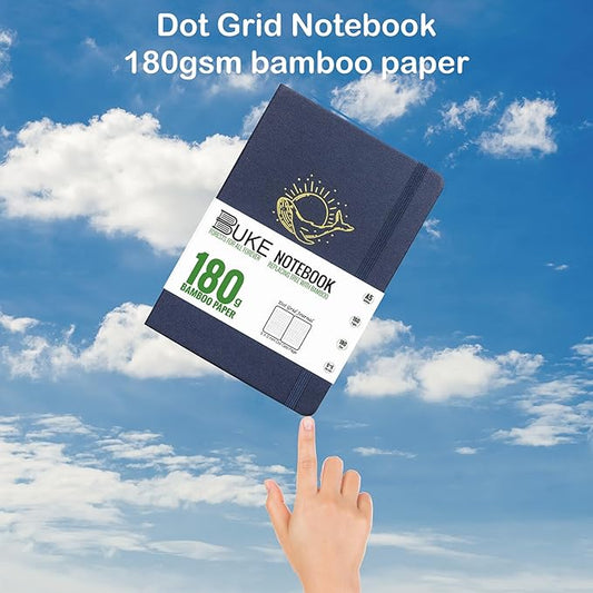 Dot Grid Notebook Dotted Journal,180Gsm Bamboo White Paper, 5 * 5MM Dots 160 Pages, Lay Flat Binding,Colored Silver Edges, Bookmarks and Expandable Back Pocket