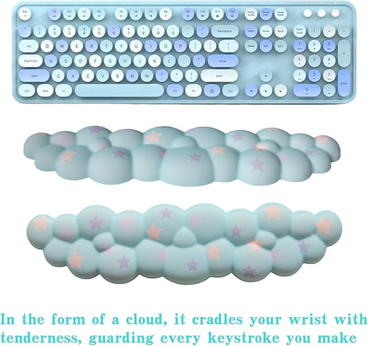 Cloud Wrist Rest Set for Keyboard and Mouse, Includes Cute Coaster, with Computers and Laptops (Blue Colorful Star Set)