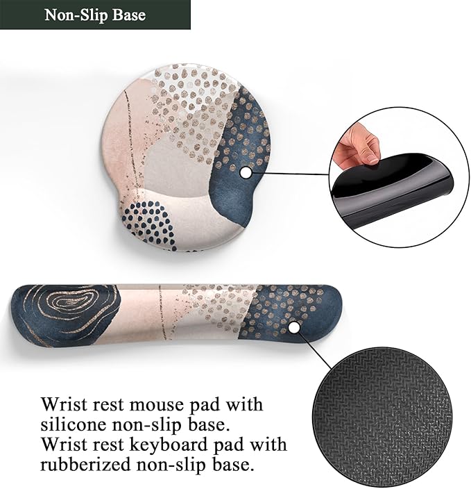 Ergonomic Boho Mouse Pad with Wrist Support Gel and Keyboard Wrist Rest, Non-Slip Pu Base Gaming Kawaii Cute Mouse Pad for Boho Office Decor, Easy Typing & Pain Relief