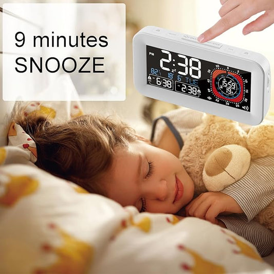 Digital Dual Alarm Clock for Bedroom,Visual Timer Clock for Kids,Dual Display Countdown Stopwatch Timer Dual Alarm Clock, Time Management Station for Homeschooling Teaching Home Kitchen Office (White)