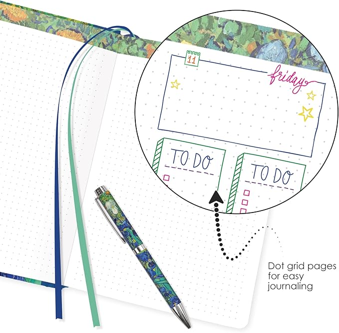 RainCaper Vegan Leather Journal Notebook, 160 Dot-Grid Pages, 5.7 inches x 8 inches, Journal - van Gogh Irises