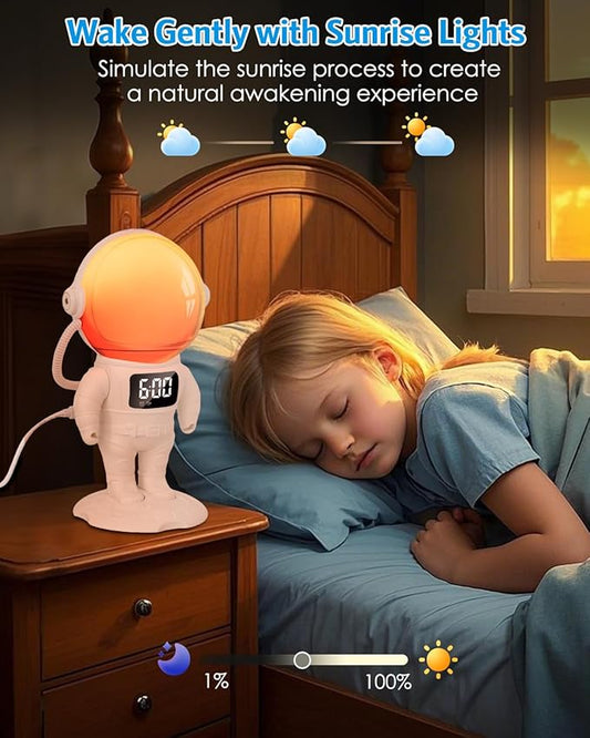 AMIR Wake Up Light Sunrise Alarm Clock for Kids, Bluetooth Speaker Wake Up Light Alarm Clock, 21 Natural Sounds, 22 Lighting Modes, Night Lights with Dual Alarm, Snooze