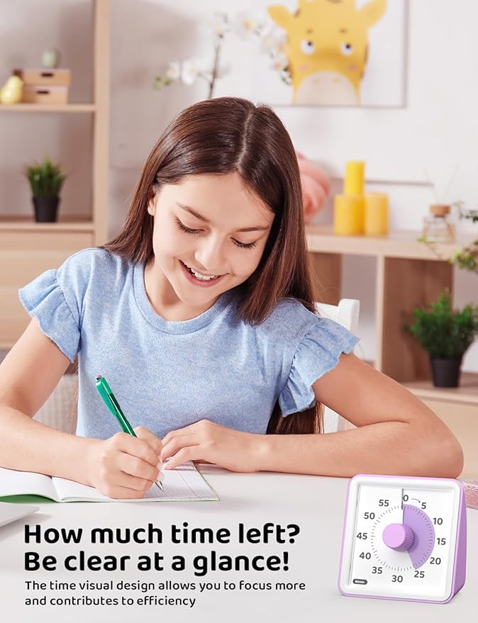 LIORQUE Visual Timer for Kids, 60-Minute Countdown Timers for Classroom Office Kitchen with Silent Operation, Kids Timer for Teaching (Batteries Included)