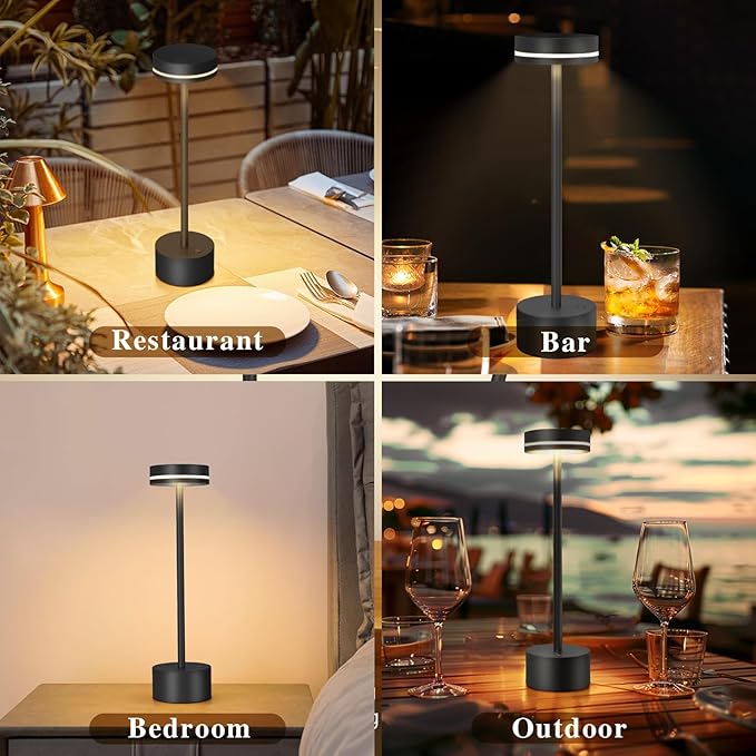 2 Pack Cordless Table Lamp,Bedside Table Lamp for Bedroom,5000mAh Battery Operated Portable LED Desk Lamp,3 Way Dimmable Touch Lamp USB C Charging Ports for Living Room, Desk,Dining Room(Black)