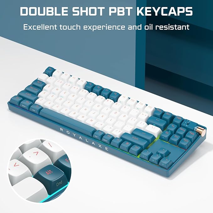 R87 Wireless Mechanical Keyboard, Hot Swappable Wired/2.4G Wireless/Bluetooth Keyboard with RGB Light for Windows & Mac, PBT Keycaps, G Pro Yellow Switch, Whale Blue