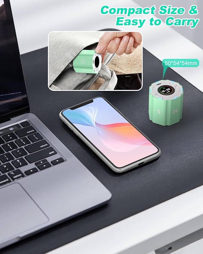 Digital Magnetic Hexagonal Timer Management Cube Timer with Customizable Alerts & Countdown - Rechargeable & Compact for Cooking, Working, Studying (Avocado Green)