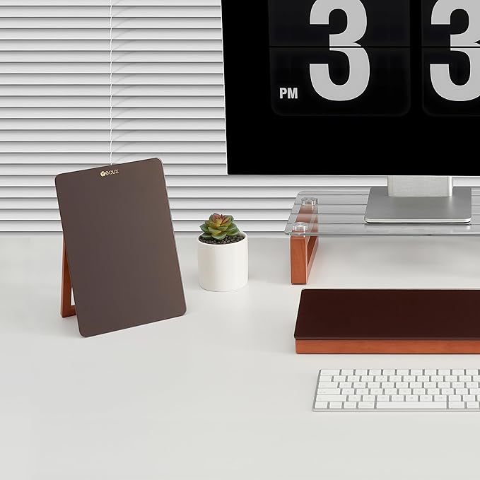 YEOUX Glass Small Whiteboard with Reversible Wood Stand for Desk, Burgundy Red, Mini Dry Erase Board, Desktop Small White Board 9.5"x6.7" for Office, Home, Kitchen, Marker & Eraser Included