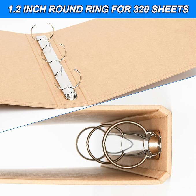 Widen Spine Natural Recycled Kraft 3 Ring Binder A4 Binder Organizer 2 Pack, 1.78" Spine, Durable 1.2" Round Ring Fits A4 & Letter Size Paper,Hardcover Organizer Planner Holds 325 Sheets Capacity