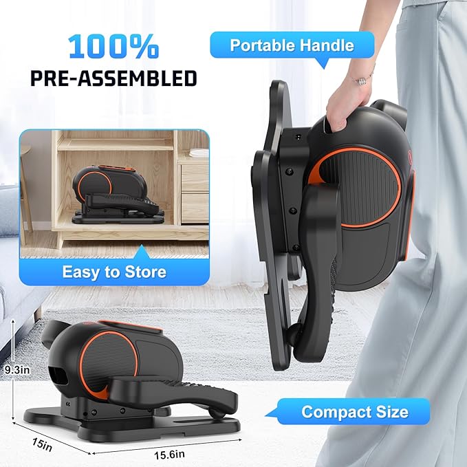 ANCHEER Under Desk Elliptical, 24-in-1 (12 Auto & 12 Manual) Elliptical Machine with Wireless Remote&Dual-Direction, Quiet Compact Leg Exerciser for Home Office