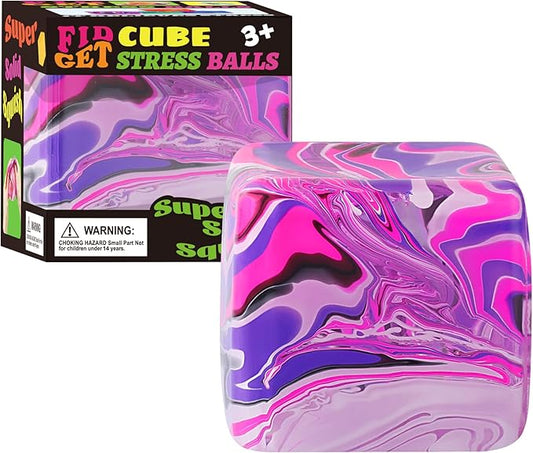 Fidget Toys Squishy Stress Cube, Stress Balls for Kids Adults Squishies Stress Relief, Ice Squishy Cube Sugar Balls, Sensory Toys for Kids with Autism, Fidgets for Classroom Prize Toys (Pink)