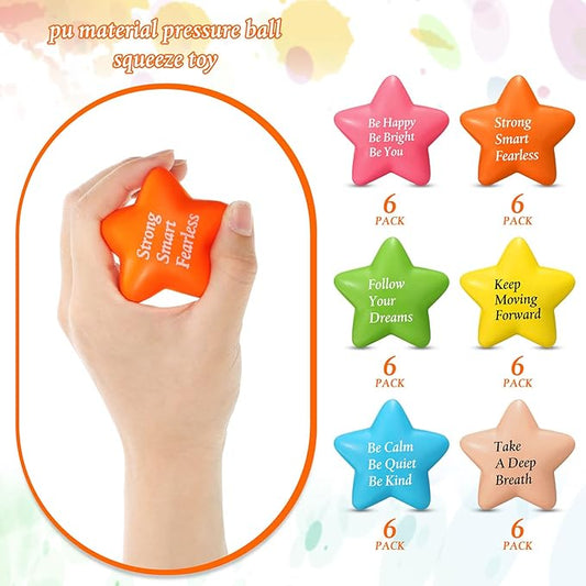 36 Pcs Motivational Stress Balls Quotes Inspirational Funny Colorful Foam Balls Hand Exercise Stress Relief Gifts for Office Small Anxiety Toys for Relief Motivating Supply (Star)