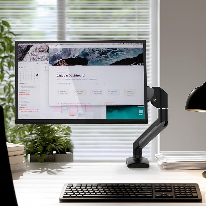 Single Monitor Mount Arm for 13-32" Up 22 lbs Screens | VESA 75x75/100x100 | Clamp/Grommet Base | Cable Management | Space Saving Desk Setup,180° Swivel, Tilt +90° to -45°, 360°Rotation