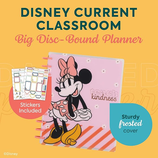 Happy Planner Disney Disc-Bound 12-Month Academic Planner, July 2025–June 2026, 3 Extra Months, 2 Sticker Sheets, Big Size, Teacher Layout, Mickey Mouse & Friends Theme, Current Classroom