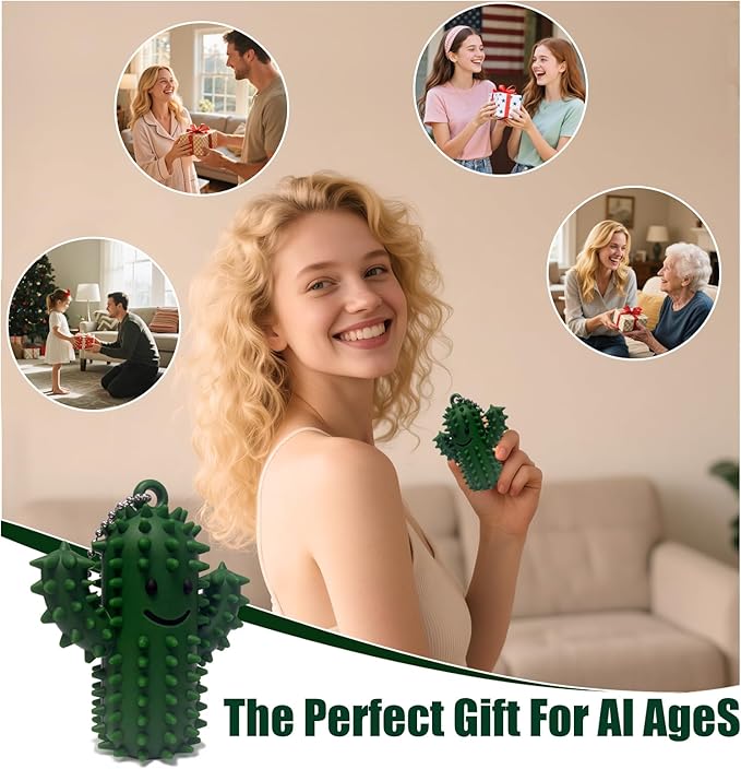 Pain Fidget Toys for Adults, Spiky Silicone Sensory Tool for Anxiety Relief - Acupressure Cactus for Deep Pressure Stimulation & Focus, Silent Portable Stress Keychain, Easy to Clean (2 Green)