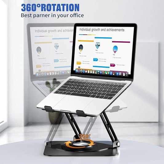 Laptop Stand for Desk, Adjustable Computer Stand with 360° Rotating Base, Ergonomic Laptop Riser for Collaborative Work, Foldable & Portable Laptop Stand, fits for All 10-16" Laptops