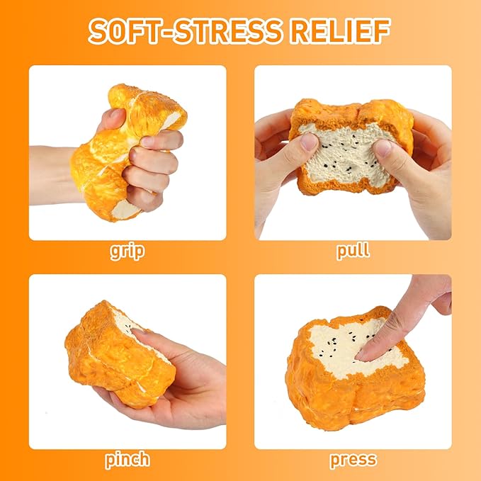 Squishy Toys, Taba Squishies Fidget Toys for Kids, Stress Balls for Adults, Sensory Toys for Autism, Squeeze Gifts, Anxiety Relief Party Favors for Girls & Boys (Double-Decker Toast)