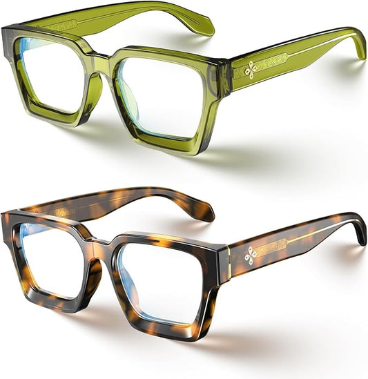VISOONE 2 Pack Blue Light Blocking Glasses Rectangle Frame and Chic Preppy Look for Women Men RIVER