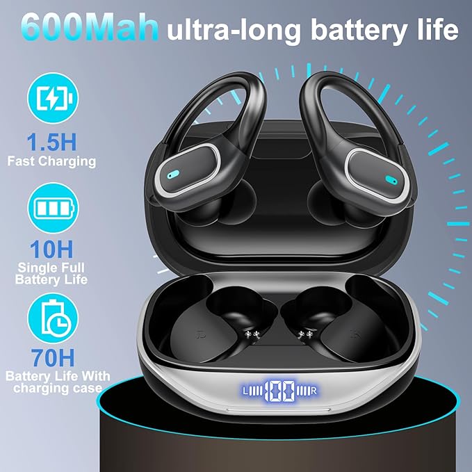 AI Translation Earbuds Real Time 164 Languages Translator Earbuds Noise Cancelling, Open Ear Wireless Earphones, Bluetooth 5.4 Headphones, Translating Device for Travel Business Study, Grey