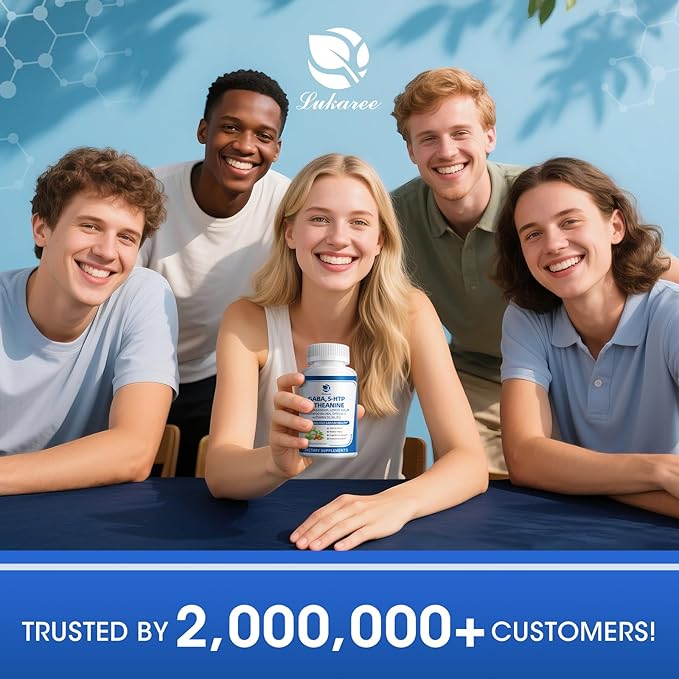 GABA Supplements 750mg with L Theanine, 5HTP, Ashwagandha, Lemon Balm, Ginkgo Biloba, Omega-3, 10 in 1 GABA Calm Capsules for Sleep, Relaxation, Focus, Mood Support, Cortisol Balance - 2 Pack