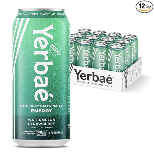 Yerbaé Watermelon Strawberry Functional Energy Drink - 0 Sugar, 0 Calories, 0 Carbs. Yerbae is Energized by Yerba Mate, Plant-Based, Healthy Alternative to Sugary Energy Drinks, 16oz cans (12 Pack)