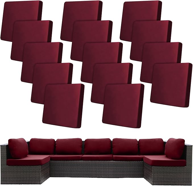 14 Pcs Stretch Patio Cushion Covers,Outdoor Couch Covers Replacement,Outdoor Couch & Sofa Slipcovers,for Patio Furniture Cushion Covers,Washable Reusable Furniture Protector (Wine Red,Cover Only)