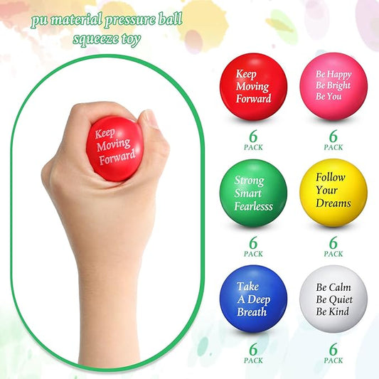 Aoriher 36 Pcs Motivational Stress Balls Colorful Stress Balls Bulk Quotes Inspirational Funny Foam Toys Hand Exercise Gifts for Office Small Toys for Motivating Supply(Classic Color)