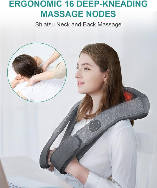 Nekteck Cordless Neck and Back Massager for Pain Relief Deep Tissue, Shiatsu Neck Massager with Heat, Portable Massage Pillow Tool for Shoulder Leg Muscle, Home Office Car Use, Gifts for Men Women Dad