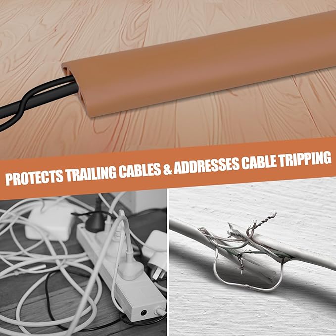 Floor Cord Cover Self Adhesive Cord Hider,3.3FT Cable Management, Extension Strip Protector for Wires, Prevent Cable Trips for Offices, Gyms, Exhibitions Cavity:0.39"(W) x 0.27"(H) Brown