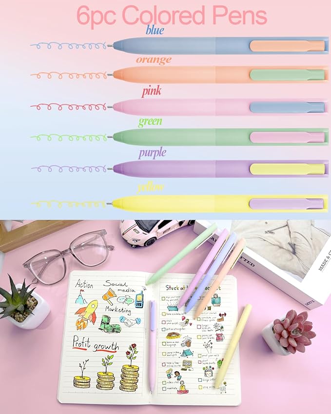 53PCS Aesthetic School Supplies with Large Pencil Case,12 Pastel Highlighters,5 Black & 6 Color Ink Gel Pens,2 Inspirational Stylus Ballpoint Pens,4 Mechanical Pencils 0.5-0.7mm Student Essentials