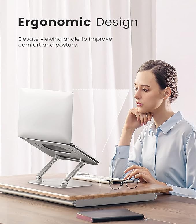 Laptop Stand, Adjustable Laptop Stand for Desk, Aluminum Computer Stand Portable Laptop Riser, Foldable Laptop Holder for Mac HP ASUS Acer Surface ThinkPad Dell