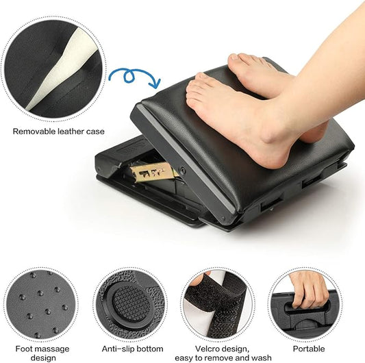 Adjustable Footrest with Removable Soft Foot Rest Pad Max-Load 140Lbs with 4-Level Height and Angle Adjustment Massage Footrest Under Desk for Car Travel, Kid's Writing, Office