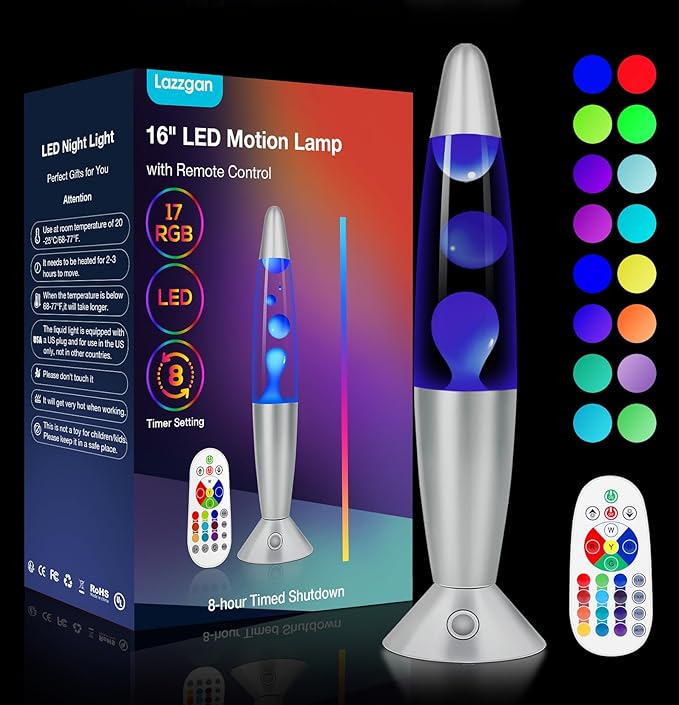 17 Color Changing LED Liquid Motion Lamp: 16 inches Night Lights with Remote Control, Home Decoration Mood Lighting, Christmas Gifts Table Lamp for Adults and Kids Bedroom,White Wax