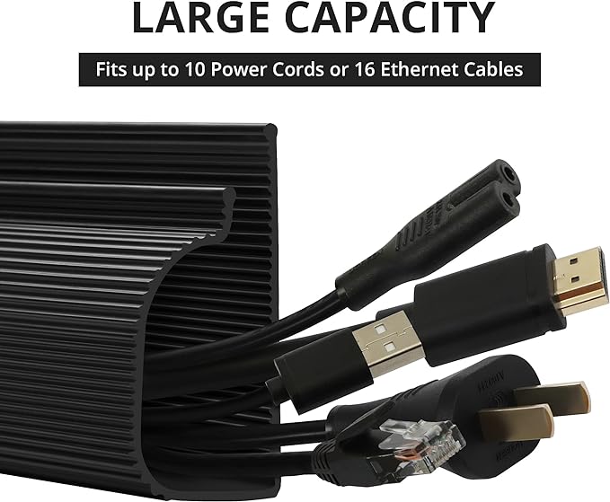 Cable Management Under Desk (31.5in J Channel 2x15.7in) Self Adhesive Cable Raceways Channel, Easy to Install Cord Cover Hider Desk Cord Organizer Electrical Black