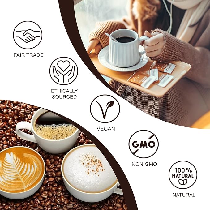 ORGFUN Premium Mushroom Coffee with 7 Superfood Mushrooms, Great Tasting Arabica Instant Coffee, Includes Chaga, Lion's Mane, Reishi, Cordyceps, Maitake, and Turkey Tail, Shiitake 3.53 Oz