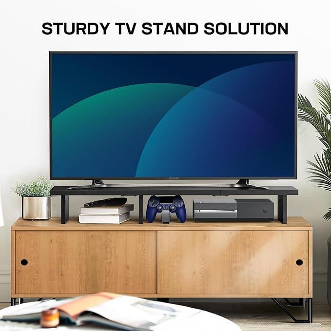 HUANUO Dual Monitor Stand Riser With Cable Clip - Desktop Storage Shelf Organizer for 2 Monitors, Computer, Laptop, Printer, TV