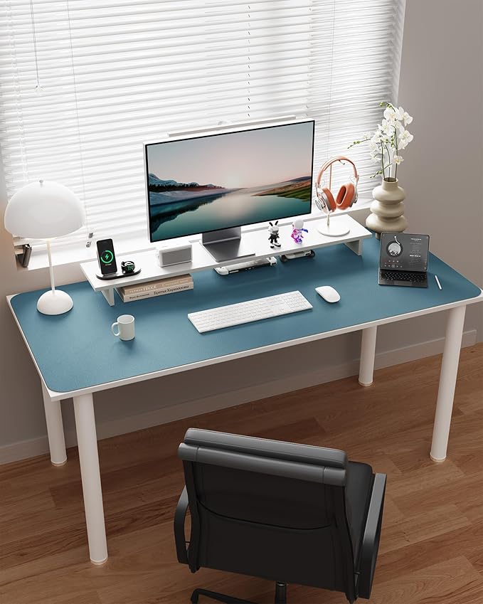 YSAGi Double-Sided Desk Mat, Eco Cork & Leather Desk Protector, Large Mouse Pad & Writing Pad for Office/Home (Sea Blue+Cork, 47.2" x 23.6")