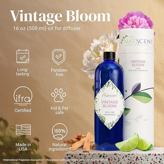 Vintage Bloom Essential Oils for Diffusers for Home, Nature-derived Peony Essential Oil, Long-Lasting & Family-Friendly Diffuser Oils Scents, IFRA Certified, Cold Air & Ultrasonic - 16 oz