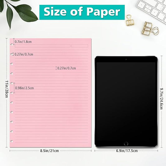 Letter Size 11 Discs 120gsm Discbound Refill Paper, Discbound 5 Colorful Line Papers, Disc Paper Refill, Loose-Leaf Papers, Disc Planner Inserts, 100 Sheets/200 Pages