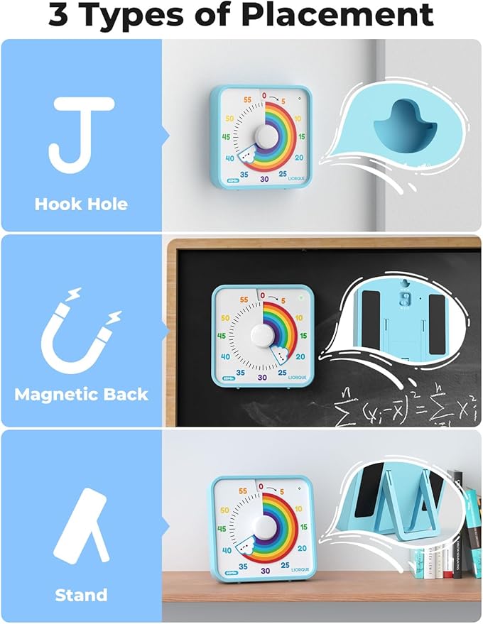 LIORQUE 60 Minute Visual Timer for Kids and Adults, Non-Ticking 7.5 Inch Large Visual Countdown Timers for Classroom Desk Countdown Clock with Magnetic Backing, Kids Pomodoro Timer Clock