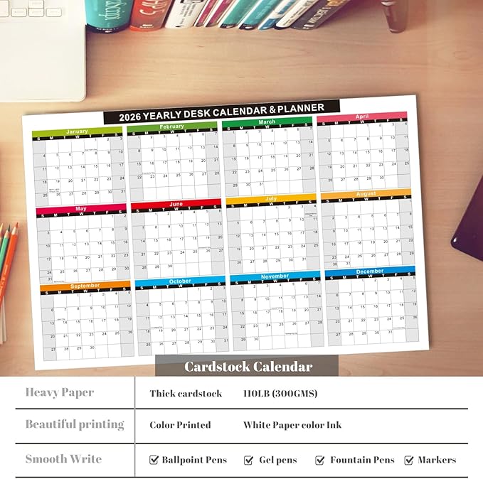 2026 Full Desk Calendar- 11 x 17 Inches,2 Pack Wall/ Desk Calendar 12 Moth of 2 Sided Vertical and Horizontal Reversible , 1 Pack Dry/Wet Erase Monthly and Weekly Planner for Office, School, Home (White)