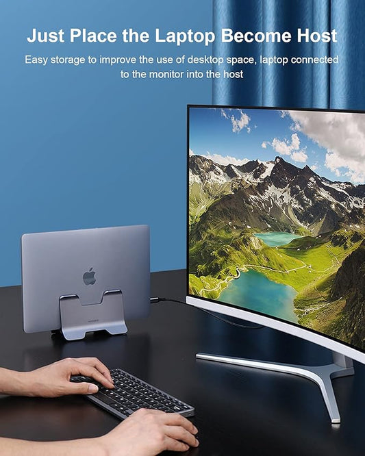 Hagibis Vertical Laptop Stand Desktop for Desk Gravity Locking Holder Dock Save Space Improves Airflow for MacBook Pro, Mac mini, Surface, HP, Dell, Chrome Book (Grey Alloy)