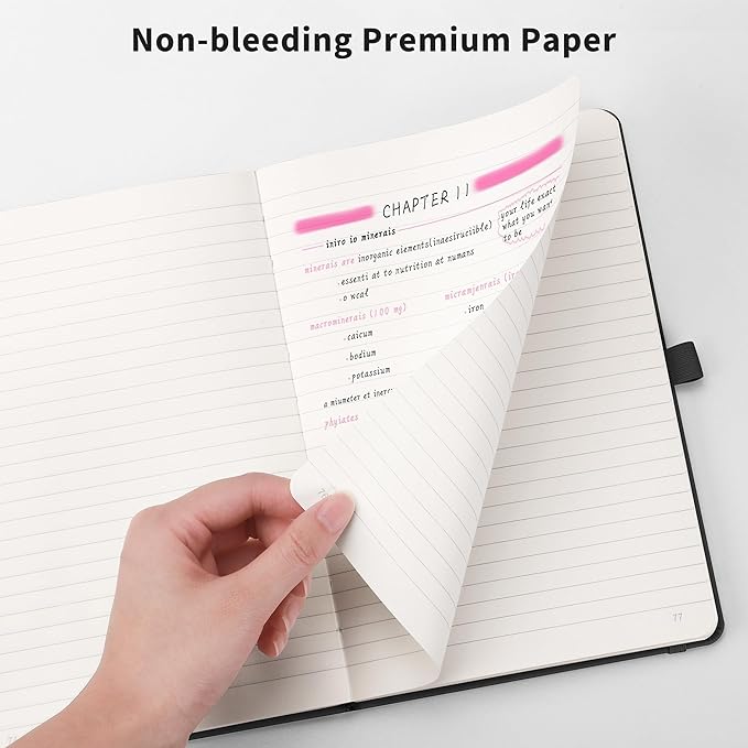 RETTACY Lined Journal Notebook, 2-Pack, 192 Numbered Pages per Pack, A5 Medium Size (5.7'' x 8.3''), for Men & Women, Writing, Work, Leather Hardcover, 100 GSM Thick Paper (Black & Red)