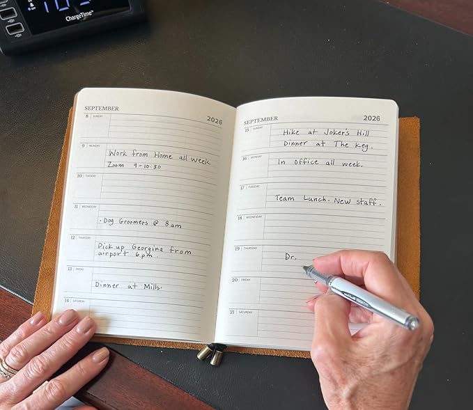 Wanderings A5 Traveler's Notebook Calendar Refill Inserts - 8 1/4 x 5 5/8 (21cm x 14.2cm) - January - December 2026 - A5 Calendar Planner Refills For Leather Travel Journals, Diaries and Planners