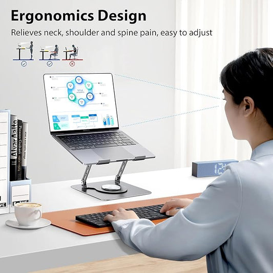 Laptop Stand, Adjustable Metal Computer Stand with 360° Rotating Base, Ergonomic Foldable Laptop Riser for Desk, Portable Laptop Stand Mount for All 10-16" Laptops and Notebooks, Space Gray